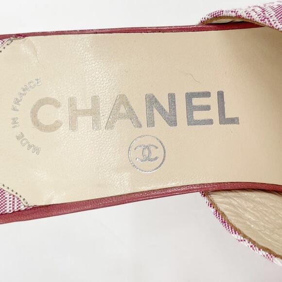 Chanel Vintage Pink Logo Jacquard CC Slide Sandals Mid Heel Mule size EU 38 - Picture 9 of 12